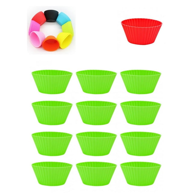 12Pcs Round Stackable Muffin Cups Non-stick High Temperature Resistant Bakeware Food Grade Silicone Baking Molds Party Favors
