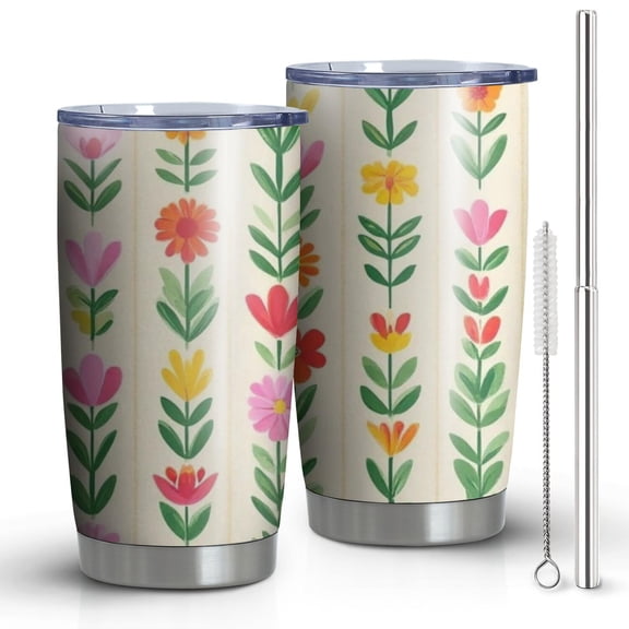 20 Oz Pioneer Flower Coffee Tumbler Double Wall Insulated Stainless Steel Water Bottle | Metal Reusable Thermoses Flask with Cup Cap | Leak & Sweat Proof with Anti-Dust Lid