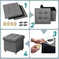 thumbnail image 3 of Ottoman with Storage, Small Storage Ottoman, Folding Foot Stool with Wood Legs for Living Room and Bedroom Linen Rest Seat, 15"x15"x15" - Gray, 3 of 12