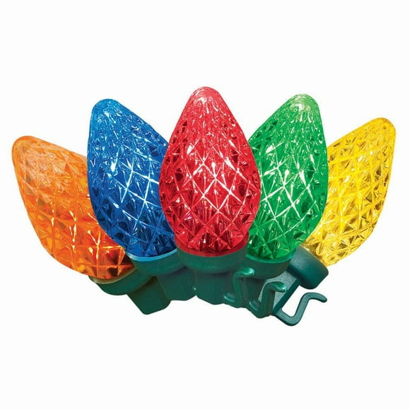 Holiday Time 25-Count Multicolor White Ultra Bright Diamond-Cut LED C7 Christmas Lights, with Green Wire, 14.1'