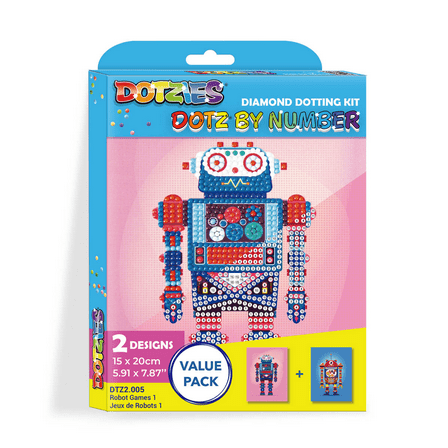 Diamond Dotz Dotzies Robot Games 1 Diamond Painting Kits for Adults - Kids Diamond Art Kits a Relaxing Creative Craft Kit with Dotz Gems 5.9x5.9
