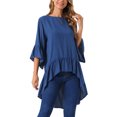 thumbnail image 4 of INSPIRAR CHIC Blusas Asimétricas de Mujer con Mangas de Campana 3/4, Cuello Redondo, Espalda con Abertura, Dobladillo con Volantes, Talla 2XL, Azul Oscuro, 4 of 6