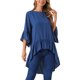 thumbnail image 4 of INSPIRAR CHIC Blusas Asimétricas de Mujer con Mangas de Campana 3/4, Cuello Redondo, Espalda con Abertura, Dobladillo con Volantes, Talla 2XL, Azul Oscuro, 4 of 6
