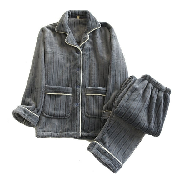 Jgppe Men's Fleece Sleeepwear Fuzzy Winter Warm 2 Piece Pajama Set Soft Thermal Casual wear