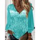 thumbnail image 1 of Tops con cuello en V de Color sólido de lentejuelas para mujer, Jersey suelto informal, Camiseta con estampado Digital, ropa de calle de algodón, ropa femenina, 1 of 5