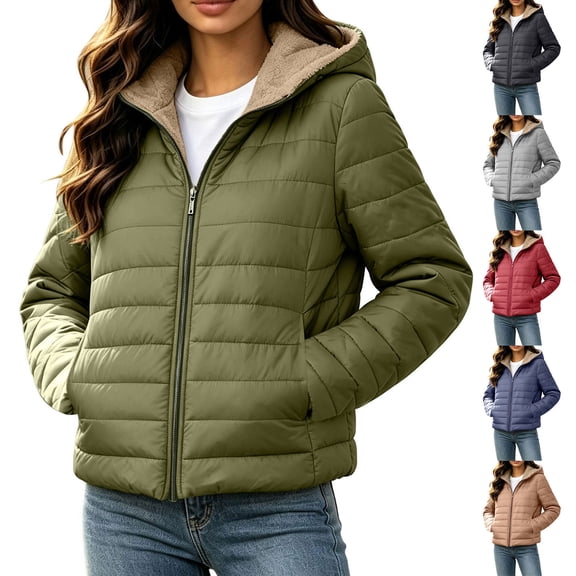 Tqcoqu Women's Winter Fleece Lined Jacket, Solid Color Zip Up Thick Warm Short Coat for Commuting,Women's,Size S-XXL
