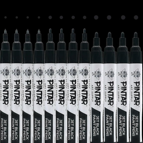 Pintar: Acylic Paint Markers: Black - 12 Pack, 0.7mm/ 1mm/ 5mm - Outline-Drawing-Calligraphy, Japanese Ink Multi-Surface Pens, Premium Art Supplies