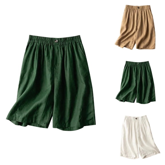 Bermuda Shorts for Women Knee Length Cotton Elastic Waist Wide Straight Leg Relaxed Fit Casual Shorts with Pockets Loungewear