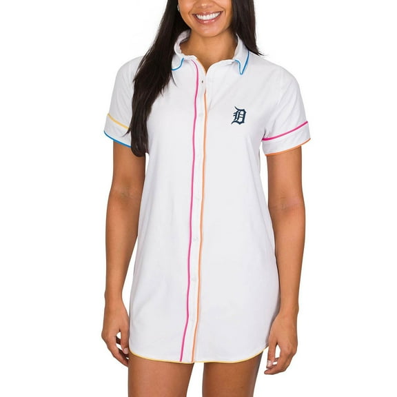 Women's Concepts Sport White Detroit Tigers Flutter Knit Button-Up Nightshirt