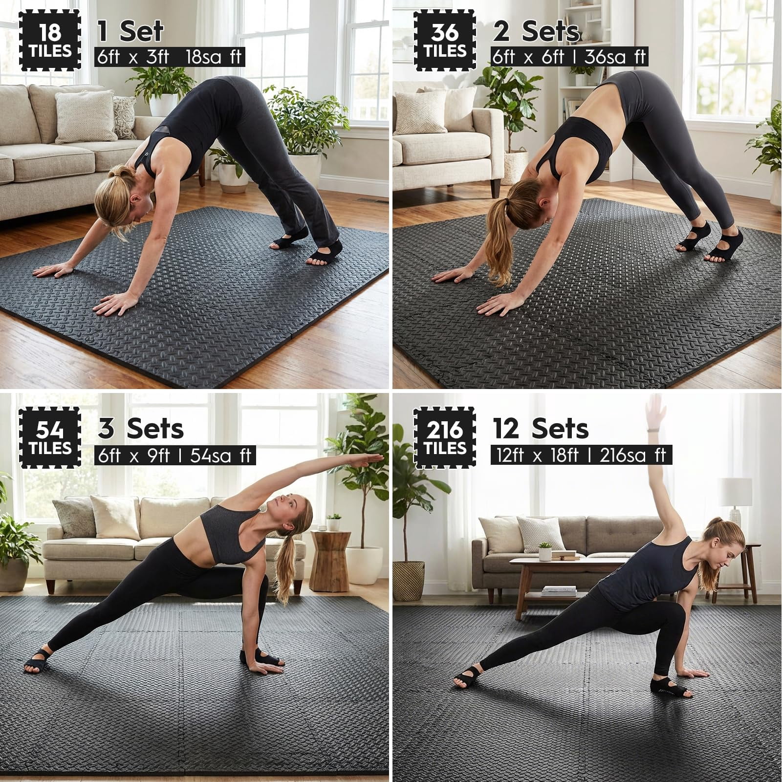 18 Tiles Puzzle Exercise Mat, EVA Interlocking Foam Floor Tiles, Non-Slip, Protective, Water-Resistant Flooring for Home Gym & Workout Equipment, 12.6" x 12.6" x 0.4", 18 Sq Ft
