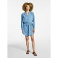 thumbnail image 2 of Time and Tru Women's Belted Denim Mini Shirtdress with Long Sleeves, Sizes XS-XXXL, 2 of 6