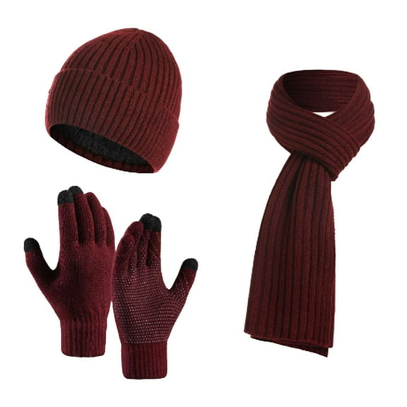 Winter Beanie Hat Scarf Gloves, Warm Knit Hat Long Scarf Neck Warmer Touch Screen Winter Gloves Set Gifts for Women