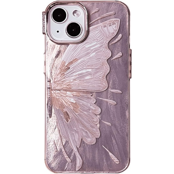Sweet Fantasy 3D Half Wing Butterfly Phone Case for iPhone Compatible with iPhone 13, Pinkish Purple