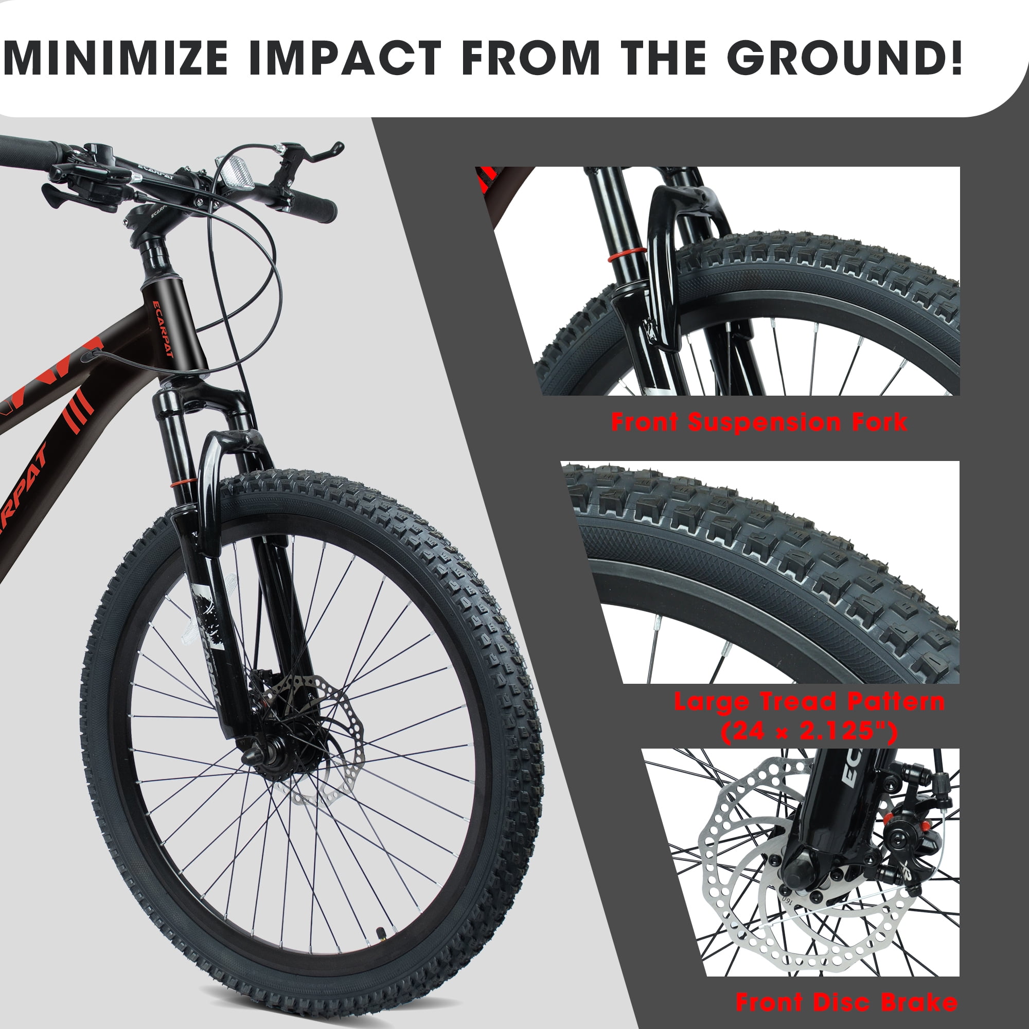 Ambifirner Mountain Bike, 24 Inch Men Bicycle w/ 21-Speed Drivetrain, Front Suspension Fork, Dual Disc Brakes, Adjustable Seat, Outdoor Cycling Bike