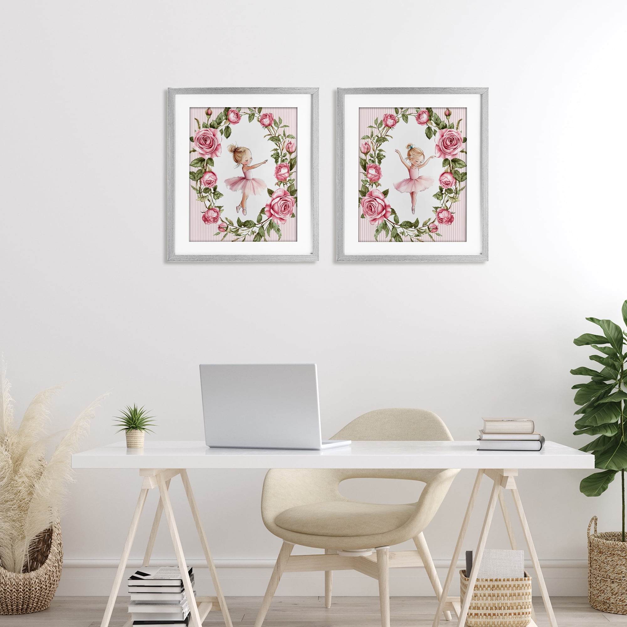 Stupell Industries Little Rose Dancers 2 Piece Gray Framed Print Under Glass Set, design by Christine Simpson Art