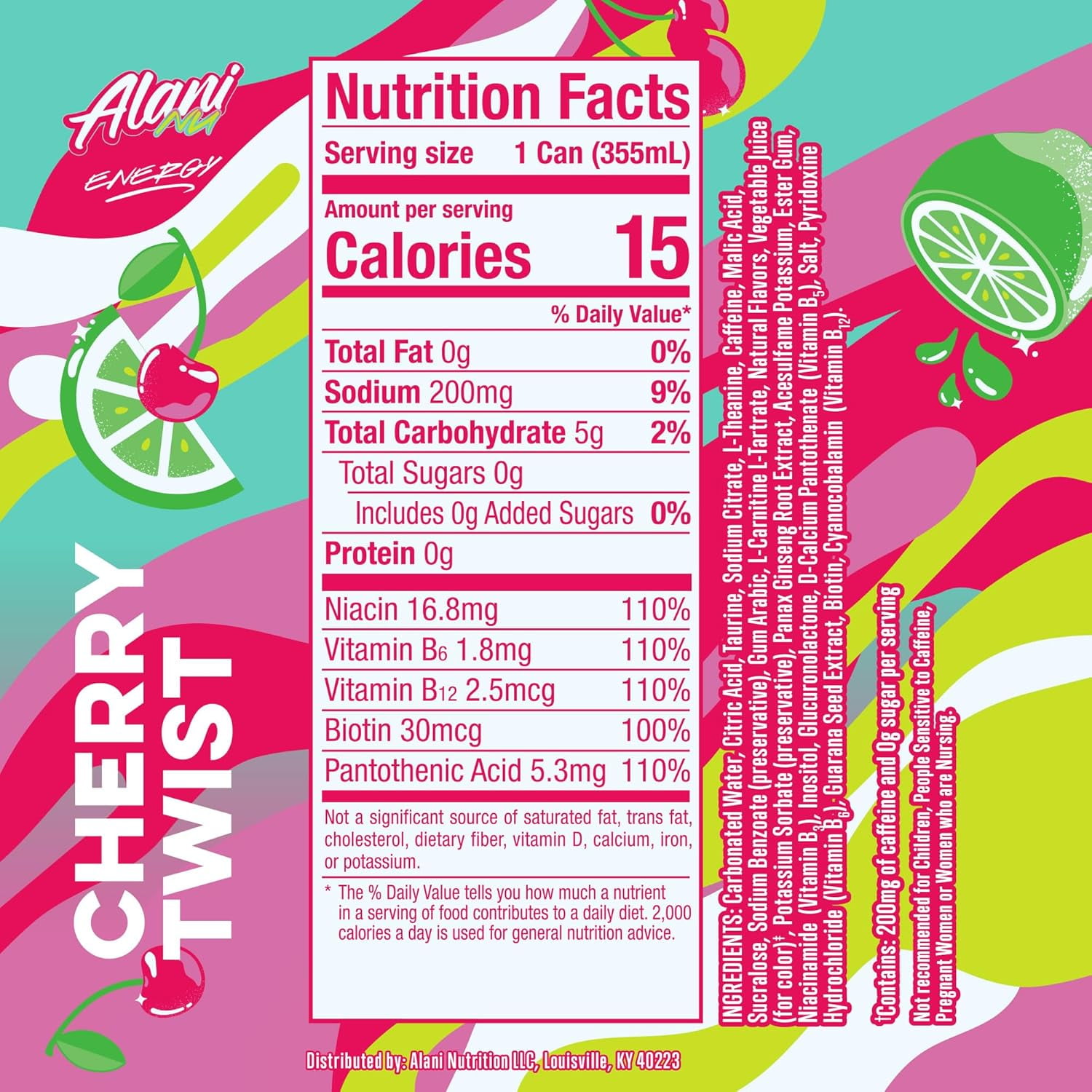 Alani Nu Energy Drink Cherry Twist, 12oz Cans, 6-Pack