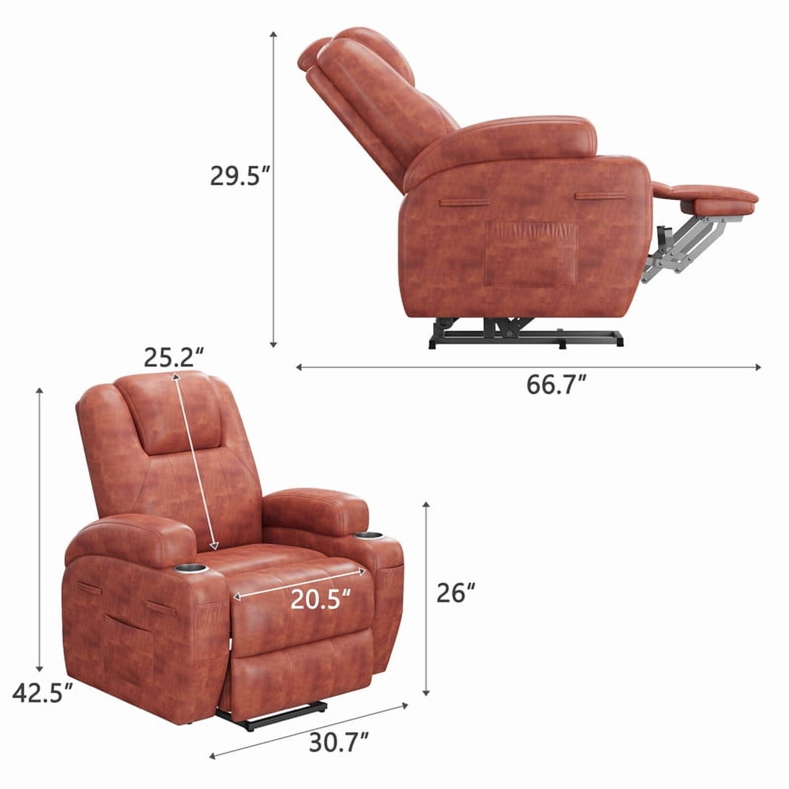 Vineego Power Lift Recliner Chair with Massage - Remote Control, Leathaire Fabric, Cup Holders for Elderly & Home Theater,Brown