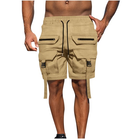 XuJwPNcy Men's Outdoor Lightweight Hiking Shorts Solid Color Drawstring Sports Casual Shorts Knee Length Cargo Shorts