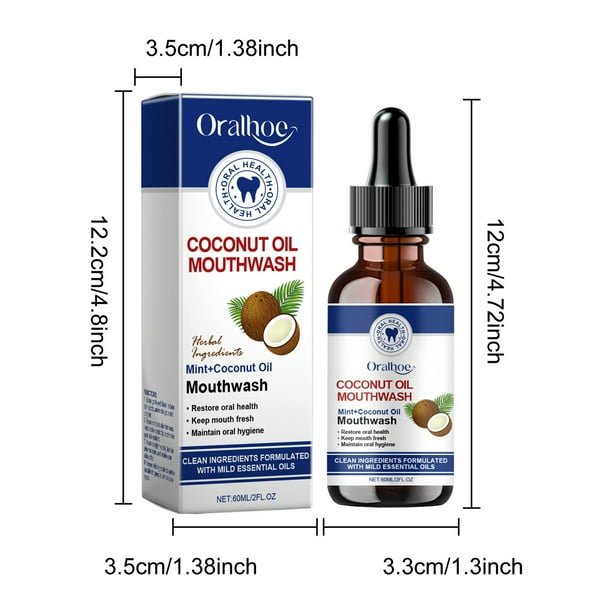 Enjuague bucal con aceite de coco: elimina el amarilleo y aclara, restaura la salud bucal, refresca el aliento, limpia los residuos bucales y oculta las manchas (60 ml)