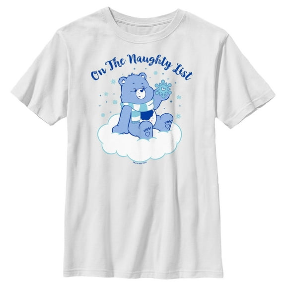 Boy's Care Bears Christmas Grumpy Bear On the Naughty List Graphic Tee White Large