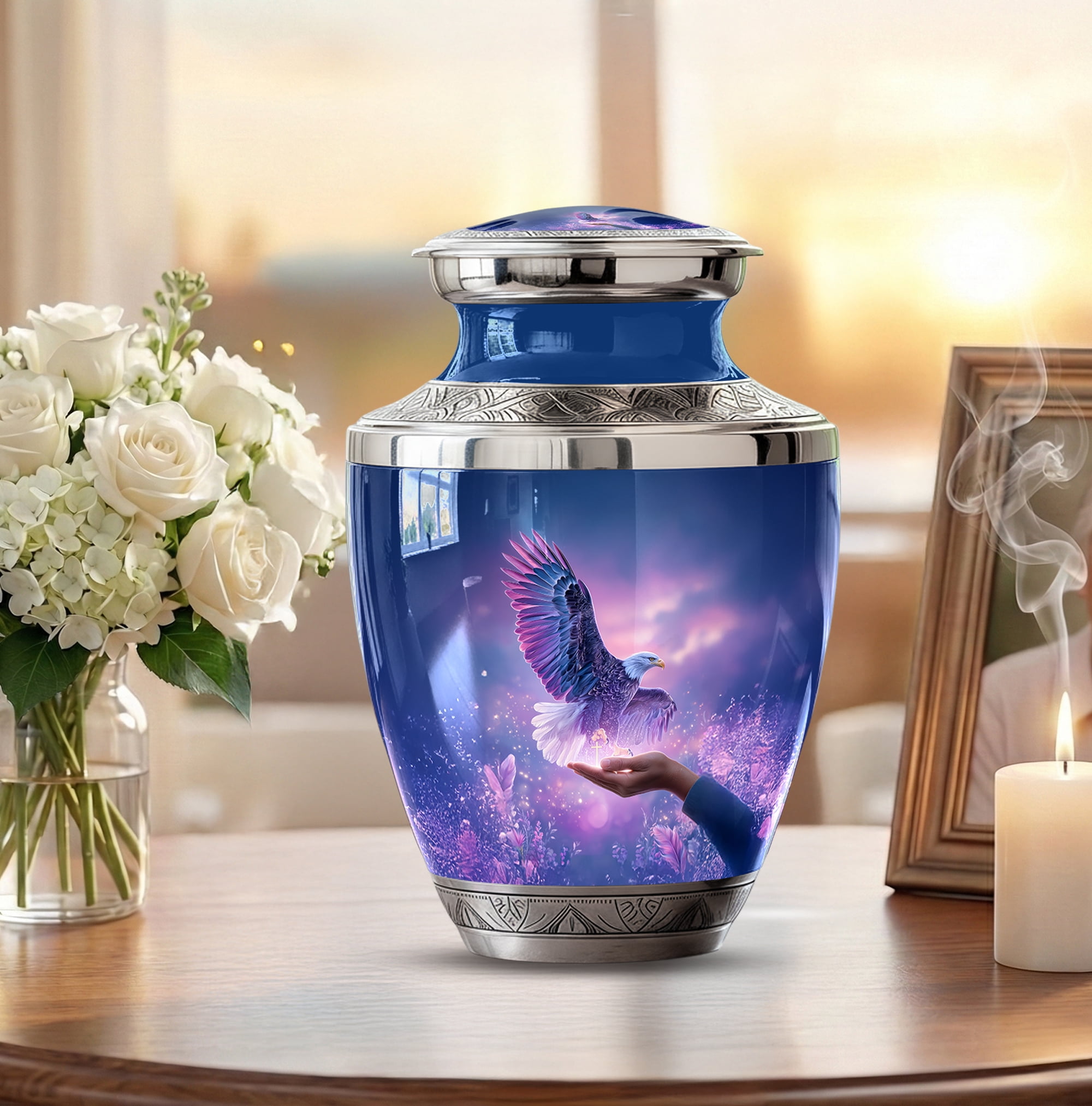 Eagle Urn for Human Ashes Adult Female - Large Cremation Urns for Men - Purple Urn for Ashes for Women - Memorial Ash Container Decorative Eagle Urn ( Size:- 10 Inch 1Pc )