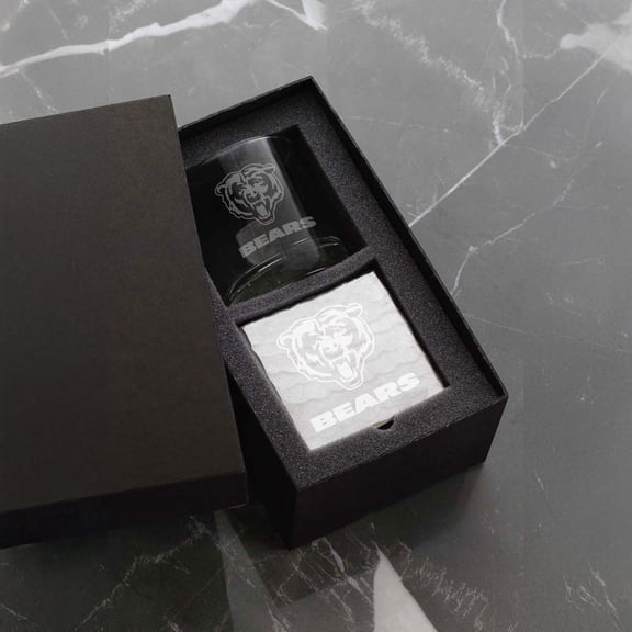 Wendell August Forge Chicago Bears Etched Rocks Glass & Square Coaster Set