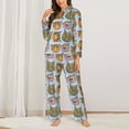 thumbnail image 2 of Pajama Sets for Women 2 Pcs, Hand Drawn Funny Cat Face Button Down Long Sleeve Sleepwear Lounge PJ Sets, 2 of 6