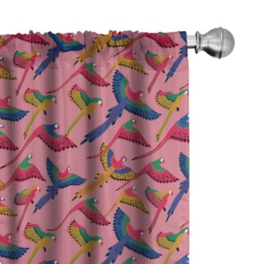 Ambesonne Bird 4-Panel Curtains, Tropical Parrots Long Tails, 56"x84", Pastel Pink Multicolor