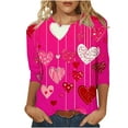thumbnail image 2 of SOOMLON Valentine's Day Shirts for Women Girl Friend Valentines Gift Tunic 3/4 Sleeve Scoop Neck Tops Funny Love Heart Print Blouses Fashion Festival Clothes 2025 Hot Pink XL, 2 of 5