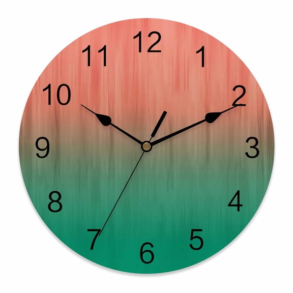 Wall Clock Green Orange Clocks PVC Silent Non-Ticking Battery Operated Decorative Abstract Gradient Color Round Clock for Home Living Room Kitchen Bedroom Office School Wall Decor 10 Inch