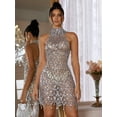 thumbnail image 4 of Women's Halter Sexy Transparent Sequin Dress Mini Club Night Out See-Through Dance Party Beach Evening Dresses, 4 of 5
