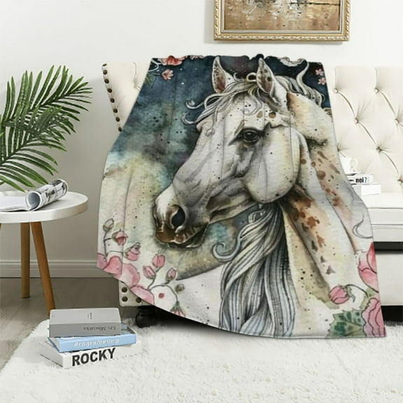 Shiartex Just A Girl Who Loves Horses Blanket Throw, Horse Blanket for Girls Gifts for Horse Lovers, Soft Flannel Throw Blanket for Sofa Horse Lover Gift for Teenage Girls Best Gifts for Horse 40x50in