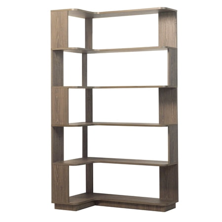 35.43" Extended 5-Tier L-Shaped Freestanding Corner Wooden Bookshelf, Open Display Storage Unit for Living Room, Bedroom & Home Office. Equipped with anti-fall panels and anti-tip safety hardware.