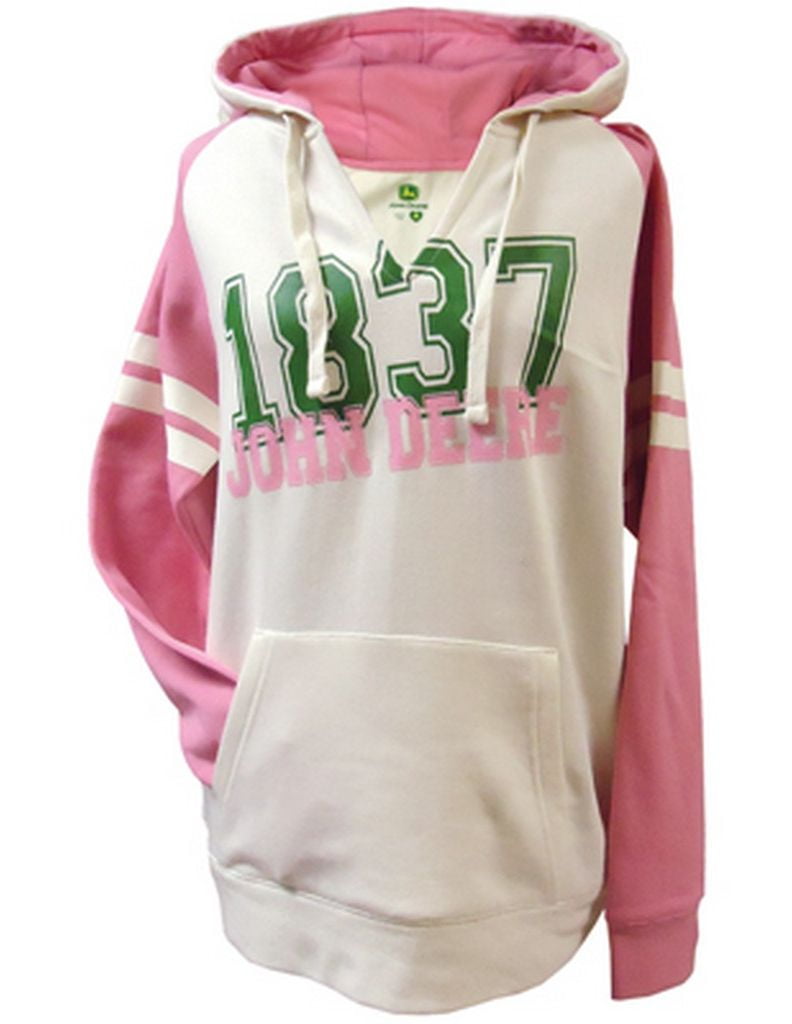 Authentic John Deere Women's Green Hoodie with Pink Plaid 1837 and JD Emblem NWT