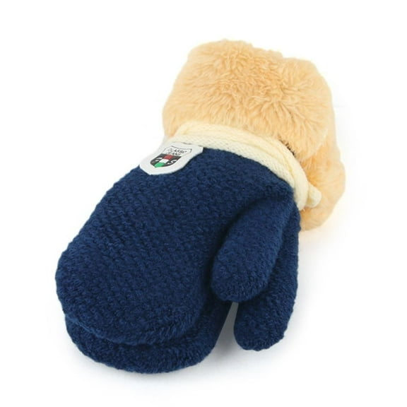 Baby Boys Girls Plush Children Soft Thick Warm Kids Gloves Knitted Mittens Cute NAVY BLUE