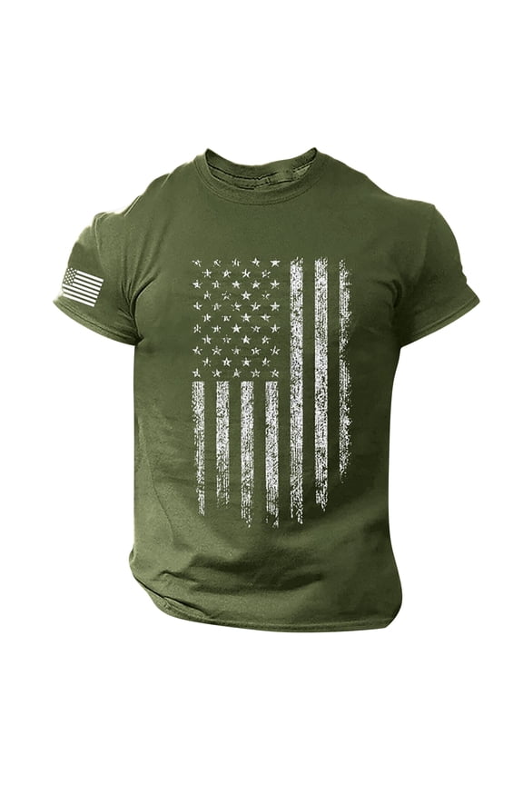 Flag Shirts for Men Casual Flag Graphic Patriotic Tshirts 4Th of July Shirts for Men Army Green 4XL