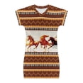 thumbnail image 4 of Xoenoiee Boho Tribal Horse Printed Short Sleeve Summer V-Neck Skater Dress for Kids Casual Comfy Loose Lightweight Tee Dresses Beach Cover Up Playwear, Size 7-8 Years, 4 of 6