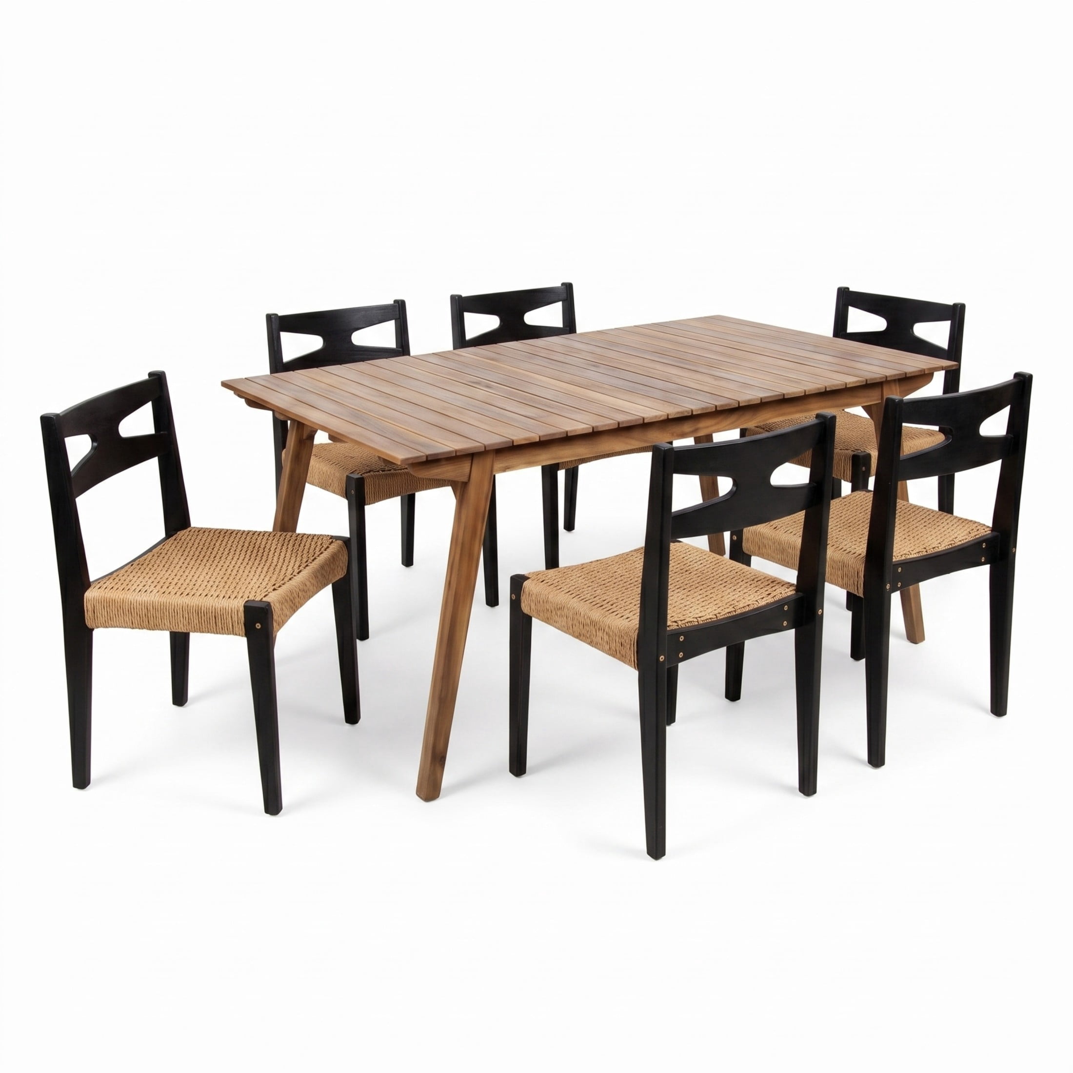 Christopher Knight Home 7-Piece Modern Acacia Wood Outdoor Dining Set with 68.5" Table, Teak+Black