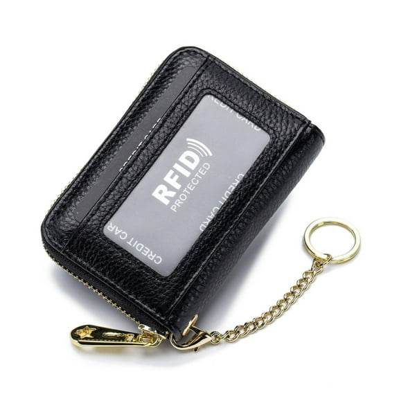 RFID Blocking Credit Card Holder, Small Leather Zipper Card Case Wallets for Women & Men