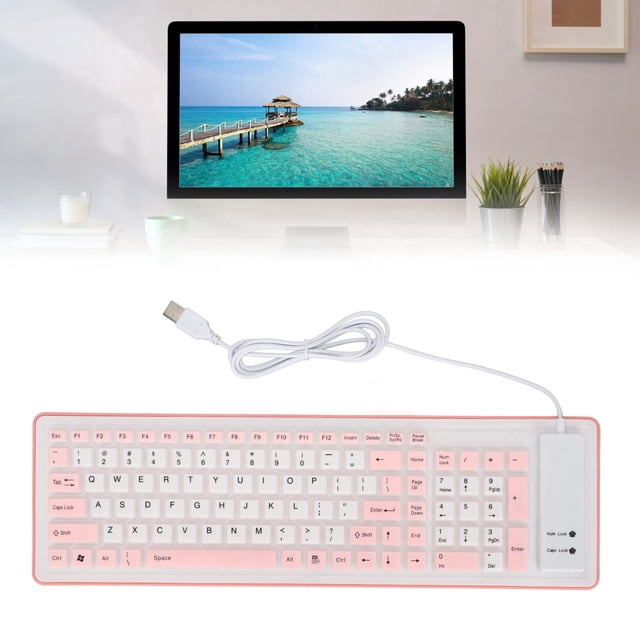 USB Wired Foldable Keyboard, Soft Silicone Water Proof Keyboard with 103 Keys for PC Laptop, Rollup for School Travel