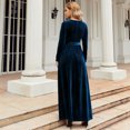 thumbnail image 5 of IDOPIP Fall Winter Velvet Dress for Women Long Sleeve Round Neck Maxi Dress with Belt Cocktail Gown, 5 of 7