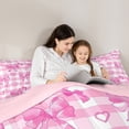 thumbnail image 4 of Manfei Princess Bowknot Bedding Sets Twin with Comforter, Pink Plaid Comforter Sets Twin Size, Love Heart Reversible Down Comforter, Ultra Soft Room Decorative, 2 Pieces, 4 of 8