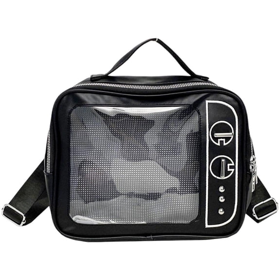 Hzzsbu TV Design Ita Bag Badge Pin Display Backpack Pu Leather Shoulder Bag for Music Festival Anime Activities