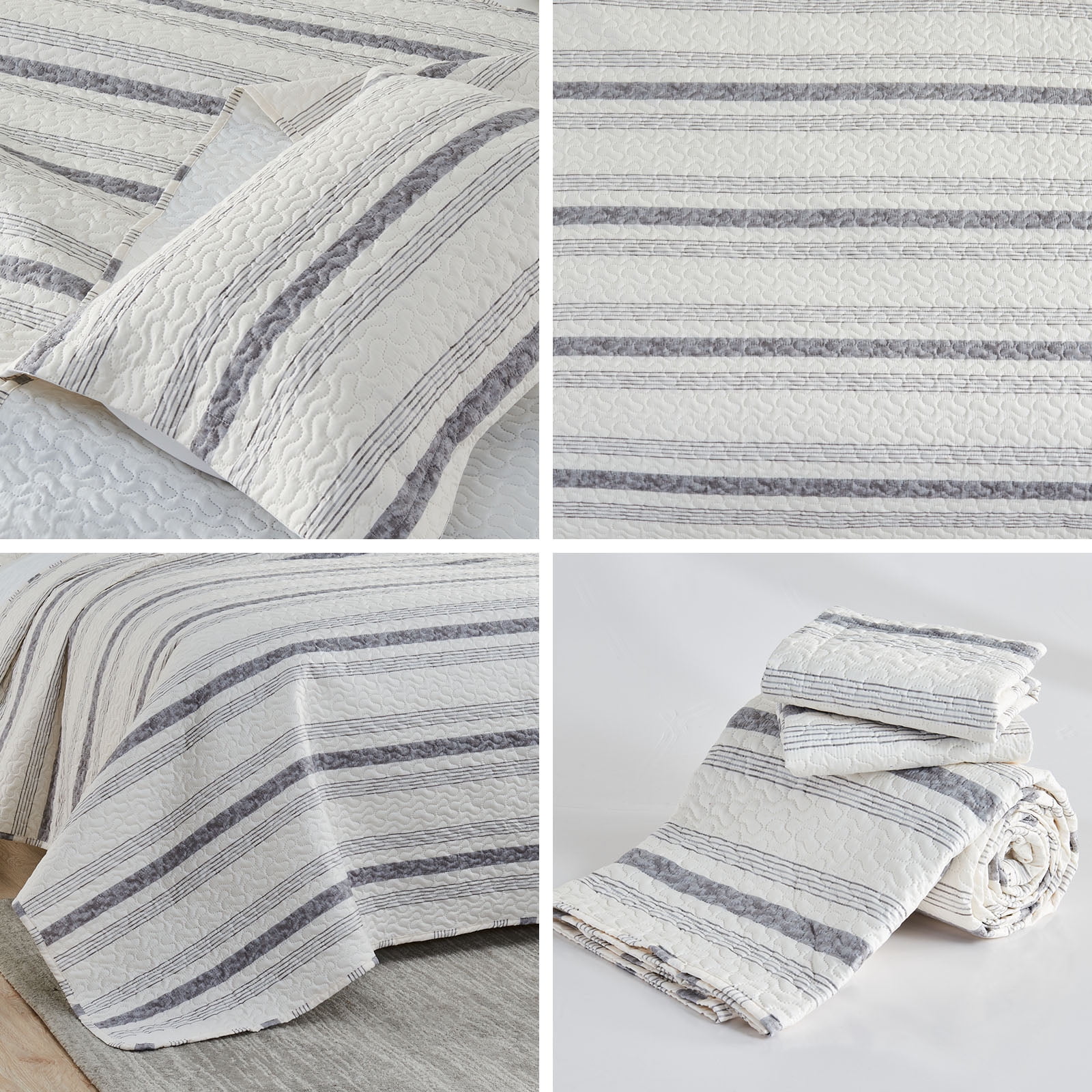 Gogreen Luxury Printed Quilt Set Queen Size, Lightweight Comforter Set, Oversized Bedspread Coverlet Quilted Bedding Set, with 2 Matching Pillowcases, for All Season