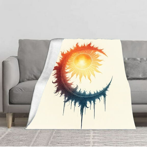 Stylish Sun and Moon Pattern Flannel Blanket - Soft Cozy and Warm for Sofa Travel Bed and Chair - Perfect for All Seasons
