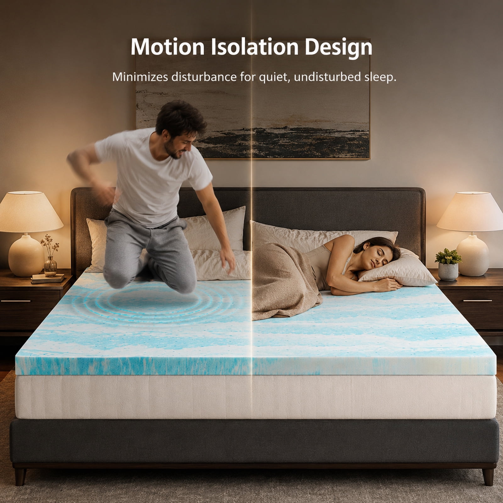 Alvantor 4" Cooling Gel Memory Foam Mattress Topper, Ventilation Holes, Pressure Relief & Breathable Comfort Bed Topper
