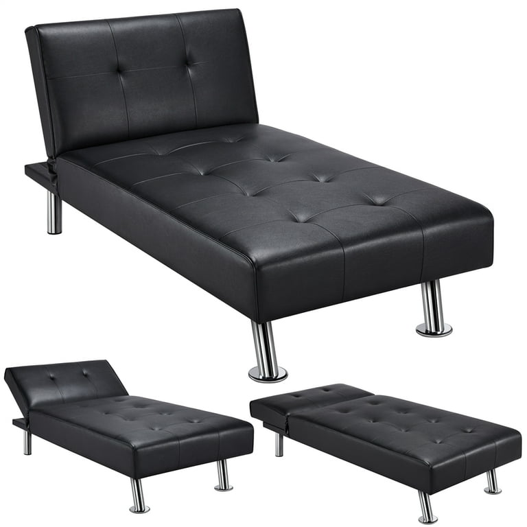 Renwick Convertible Faux Leather Futon Chaise Lounge Black Walmart