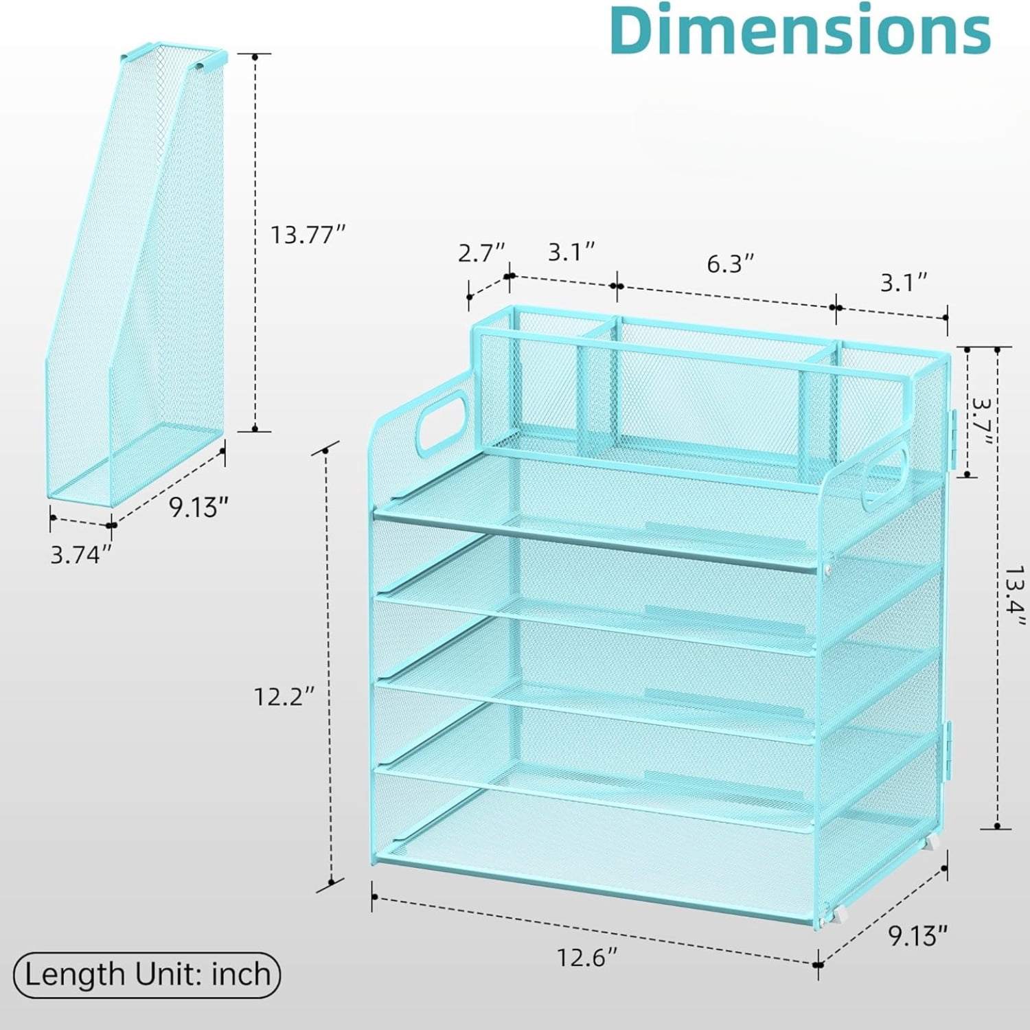 INTIGE 5-Tier Desk Organizer with 3 Pen Holders, Desktop Organizer with Magazine File Holder, Mesh Office Accessories and Pen Tray for File Organization