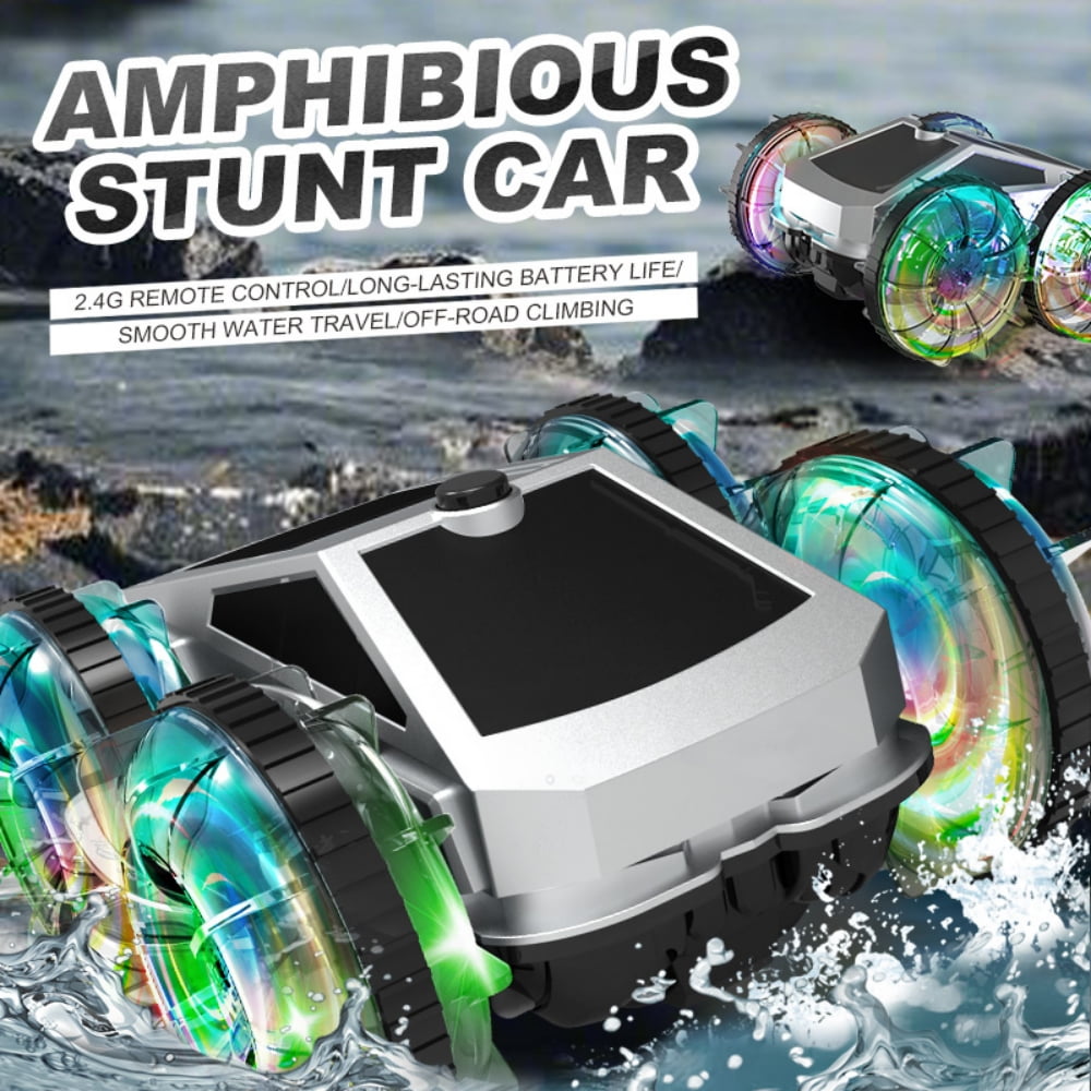 Juuar RC Cars for Kids with LED Lights, 2.4GHz Waterproof Amphibious Remote Control Car Boat, 4WD RC Stunt Car Pool Toys for Boys Girls