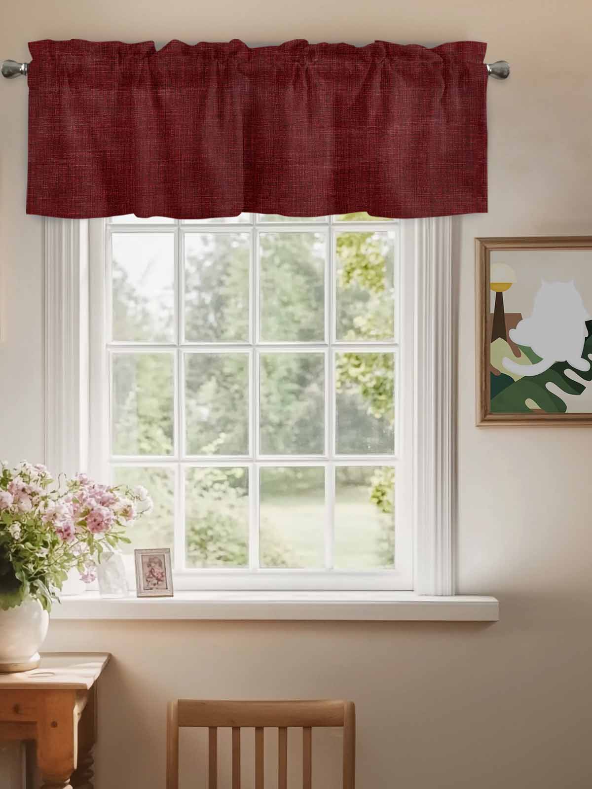 Valances for Windows Wine Red Linen Rod Pocket Cafe Window Treatments Valance Curtains for Kitchen Bathroom Laundry Basement Windows 60"x18"